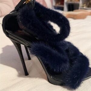Giuseppe Zanotti Black and Navy Fur Heels